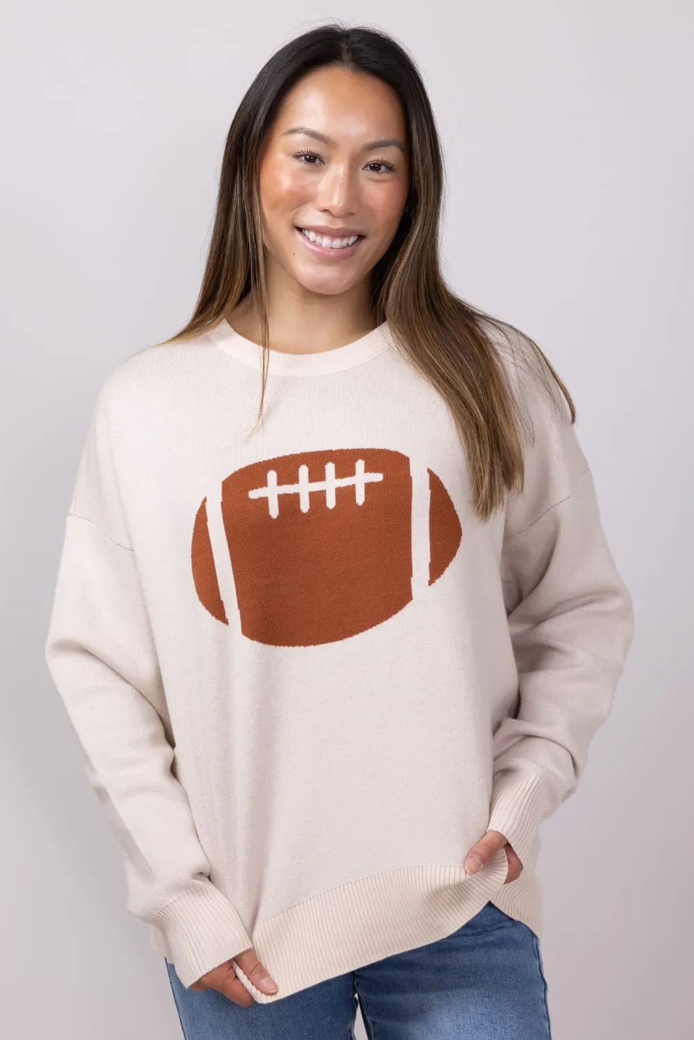 Football Graphic Sweater for Women in Cream | GW18FB-CRMBRN sold by Glik’s product image thumbnail 3