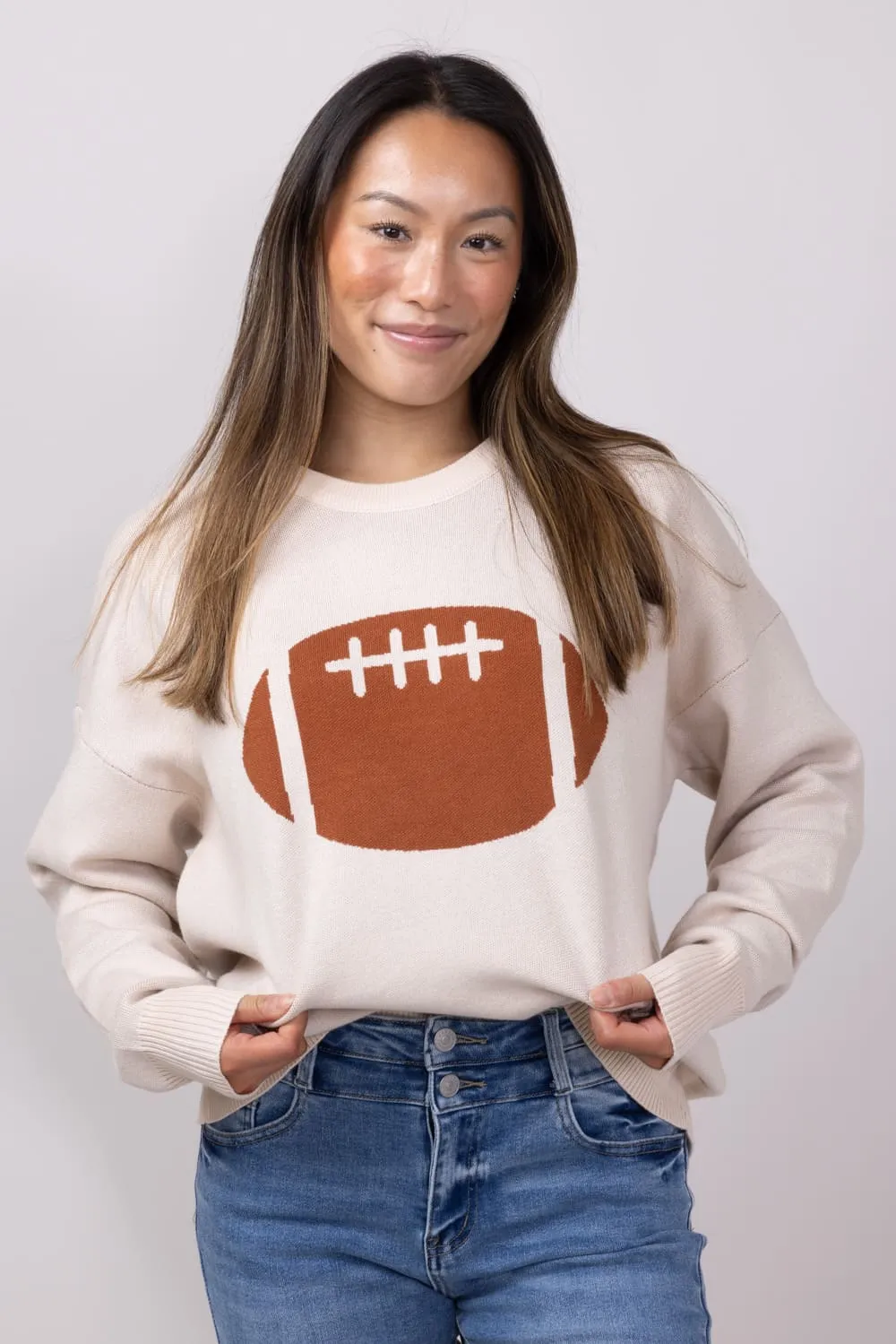 Football Graphic Sweater for Women in Cream | GW18FB-CRMBRN sold by Glik’s