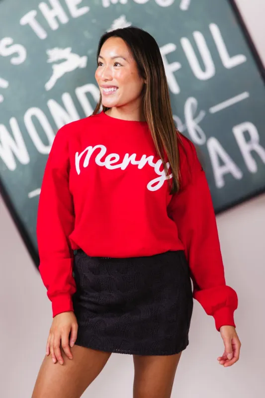 1897 Active Merry Patch Embroidered Fleece Sweatshirt for Women in Red | GT511-MERRY-RED sold by Glik’s