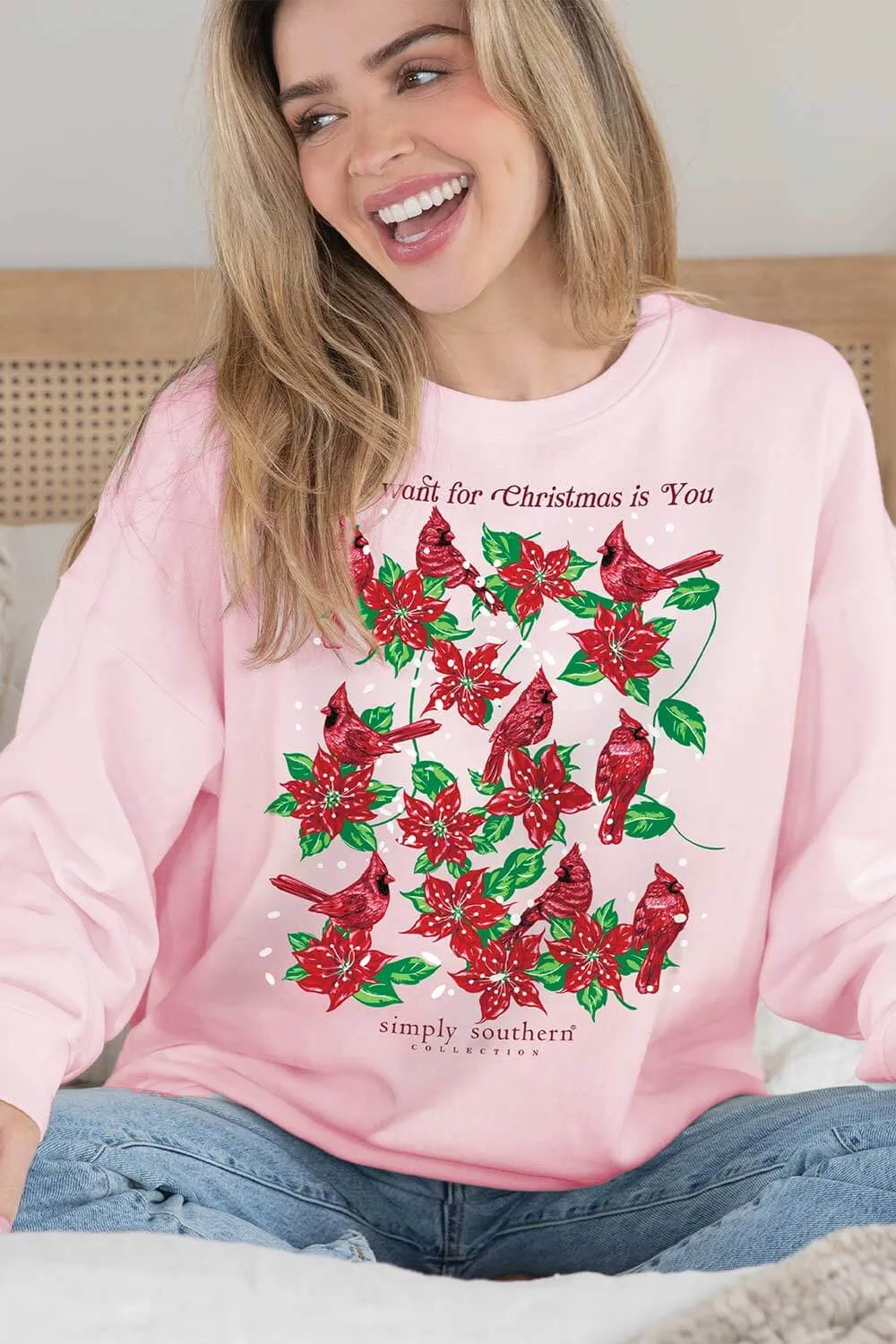 Simply Southern All I Want for Christmas Sweatshirt for Women in Tutu Pink | CREW-YOU-TUTU sold by Glik’s