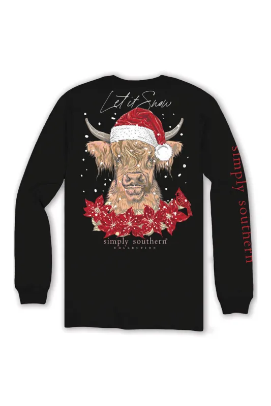 Simply Southern Plus Size Long Sleeve Santa Cow T-Shirt for Women in Black | EXT-LS-SNOWCOW-BLACK made by Glik’s