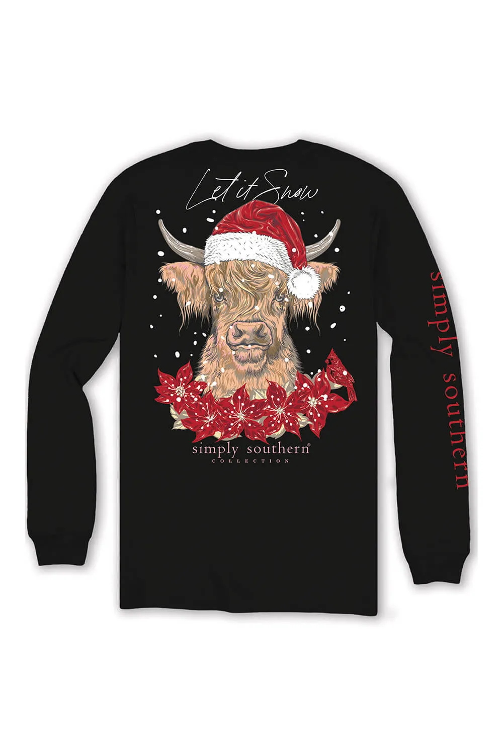 Simply Southern Plus Size Long Sleeve Santa Cow T-Shirt for Women in Black | EXT-LS-SNOWCOW-BLACK sold by Glik’s