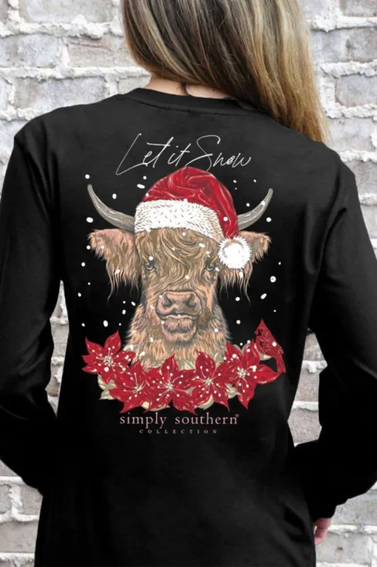 Simply Southern Long Sleeve Santa Cow T-Shirt for Women in Black | LS-SNOWCOW-BLACK sold by Glik’s