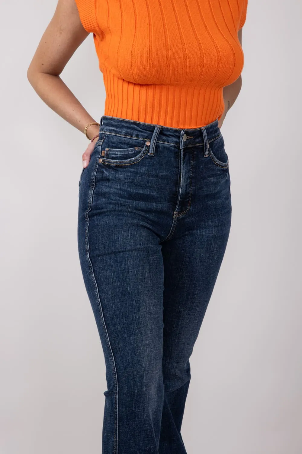 Judy Blue High Rise Contrast Dark Wash Flare Jeans for Women | 88882REG sold by Glik’s product image thumbnail 4