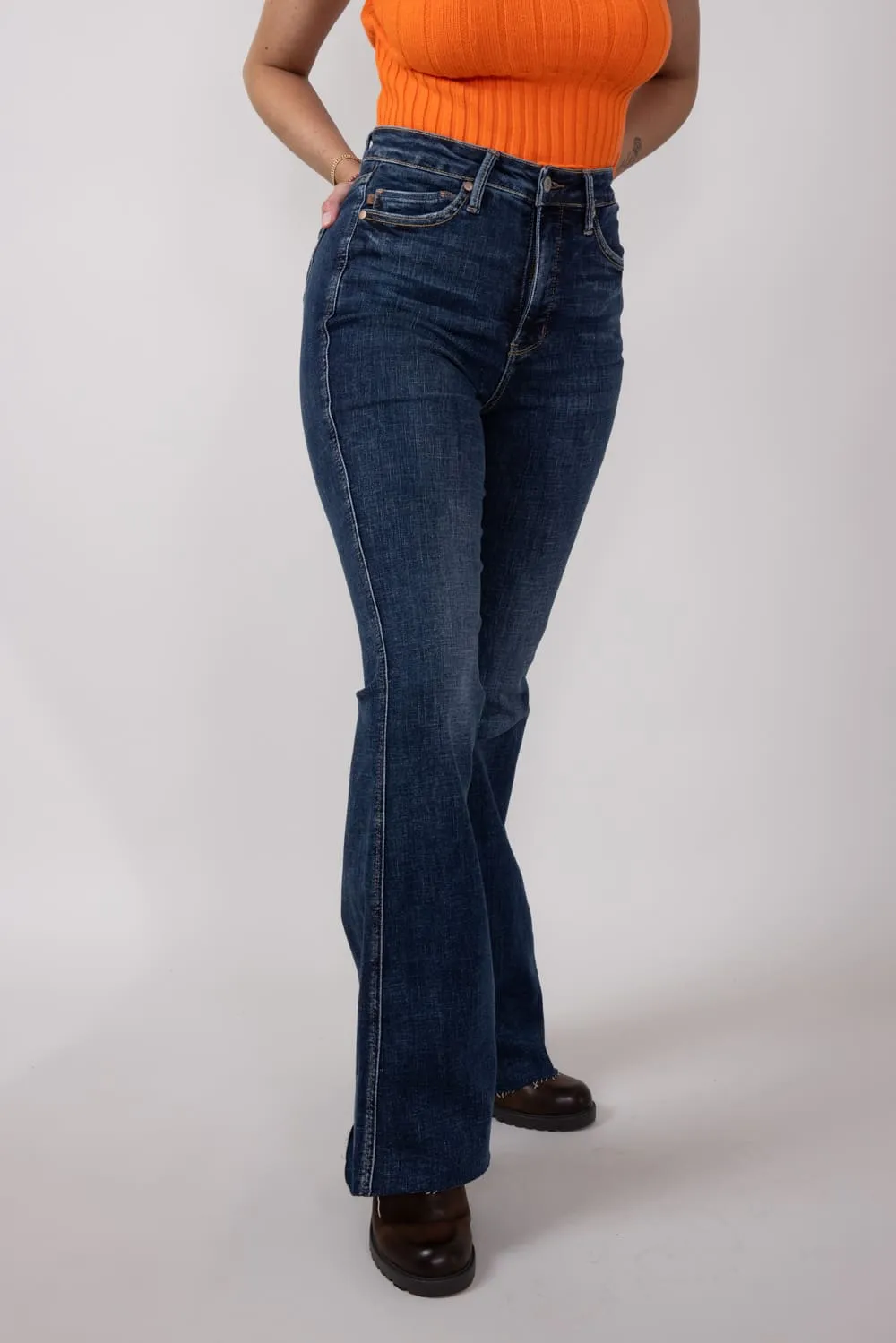 Judy Blue High Rise Contrast Dark Wash Flare Jeans for Women | 88882REG sold by Glik’s product image thumbnail 3