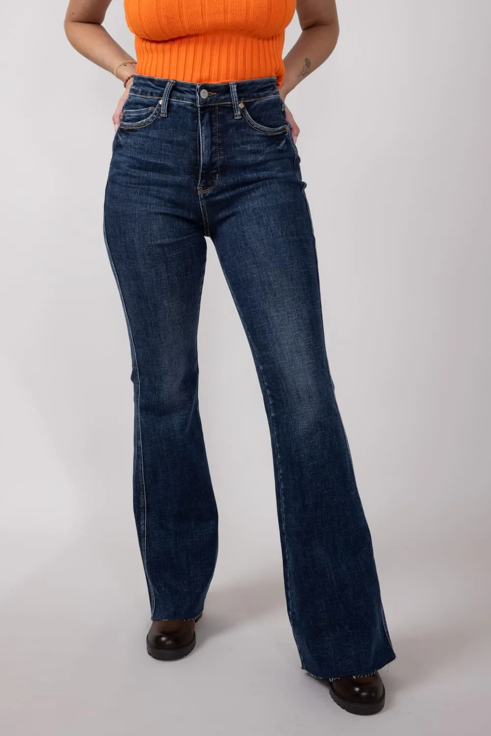 Judy Blue High Rise Contrast Dark Wash Flare Jeans for Women | 88882REG sold by Glik’s