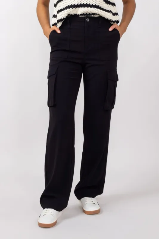 Love Tree Straight Cargo Pants for Women in Black | 6949PN-BLACK sold by Glik’s