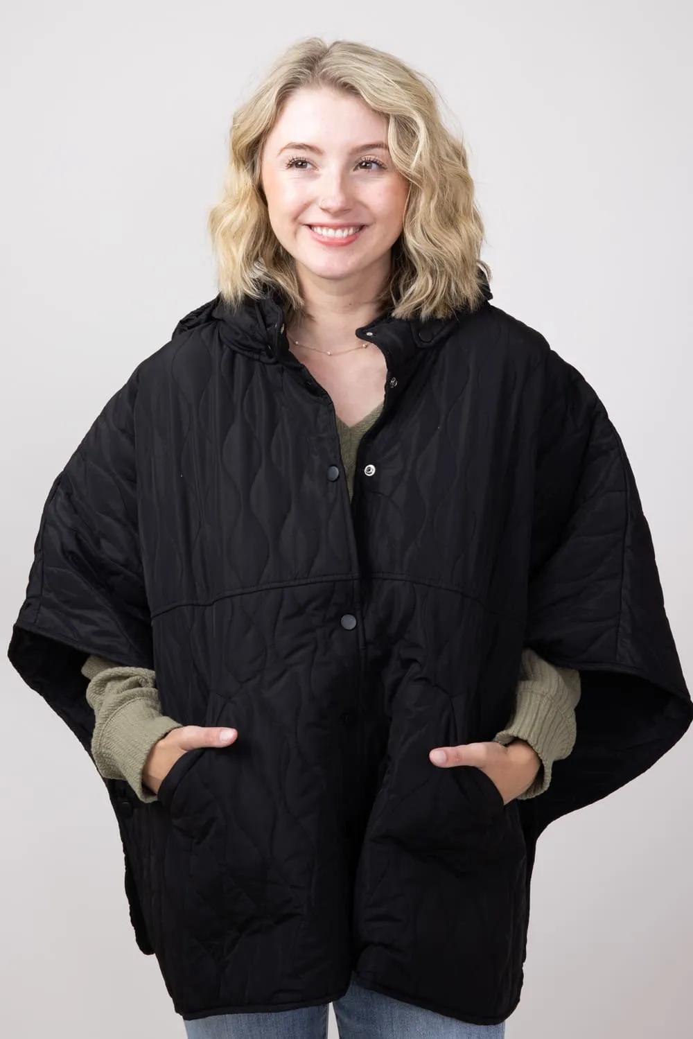 Quilted Puffer Poncho for Women in Black | QCM420013-BLACK sold by Glik’s product image thumbnail 4