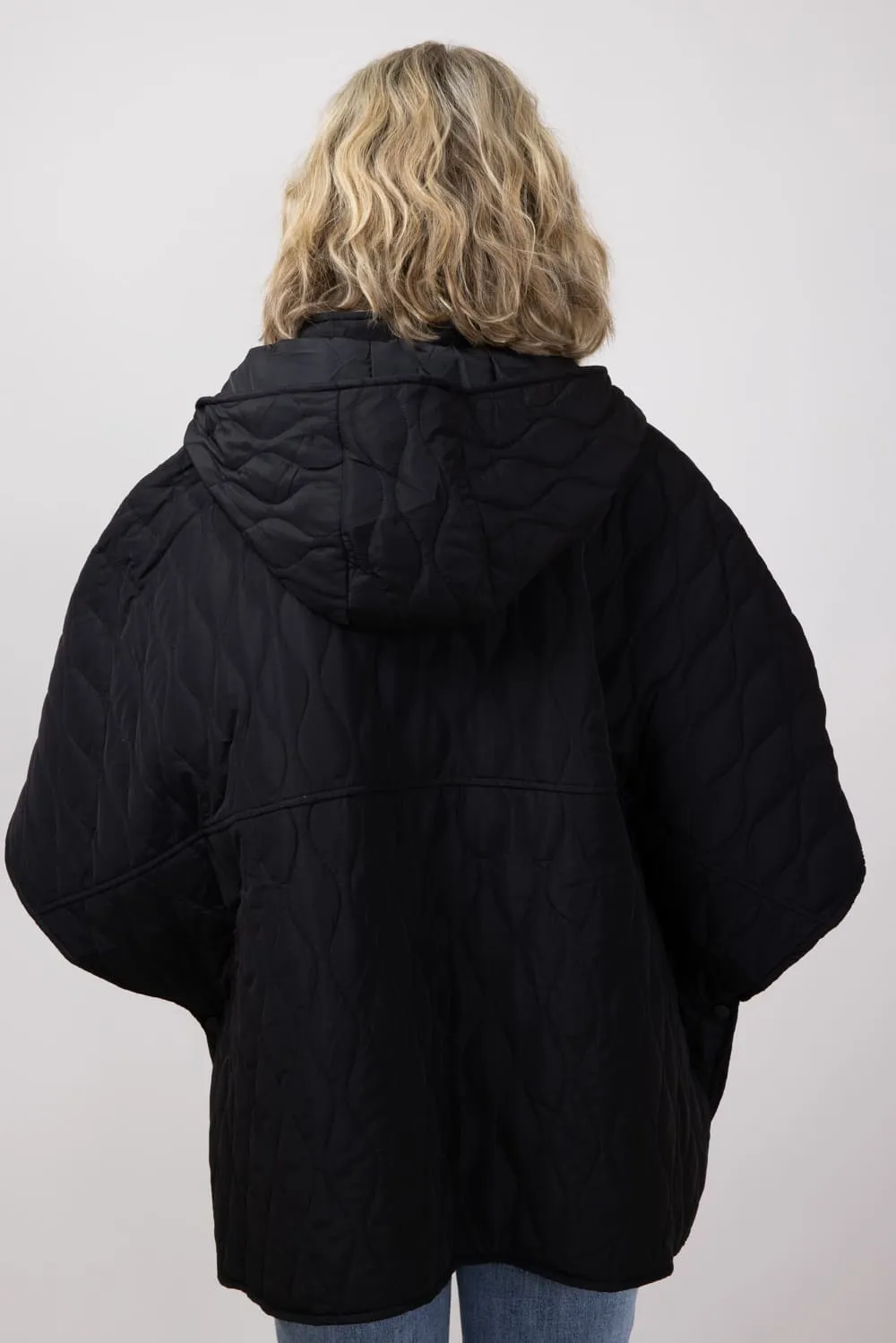 Quilted Puffer Poncho for Women in Black | QCM420013-BLACK sold by Glik’s product image thumbnail 3