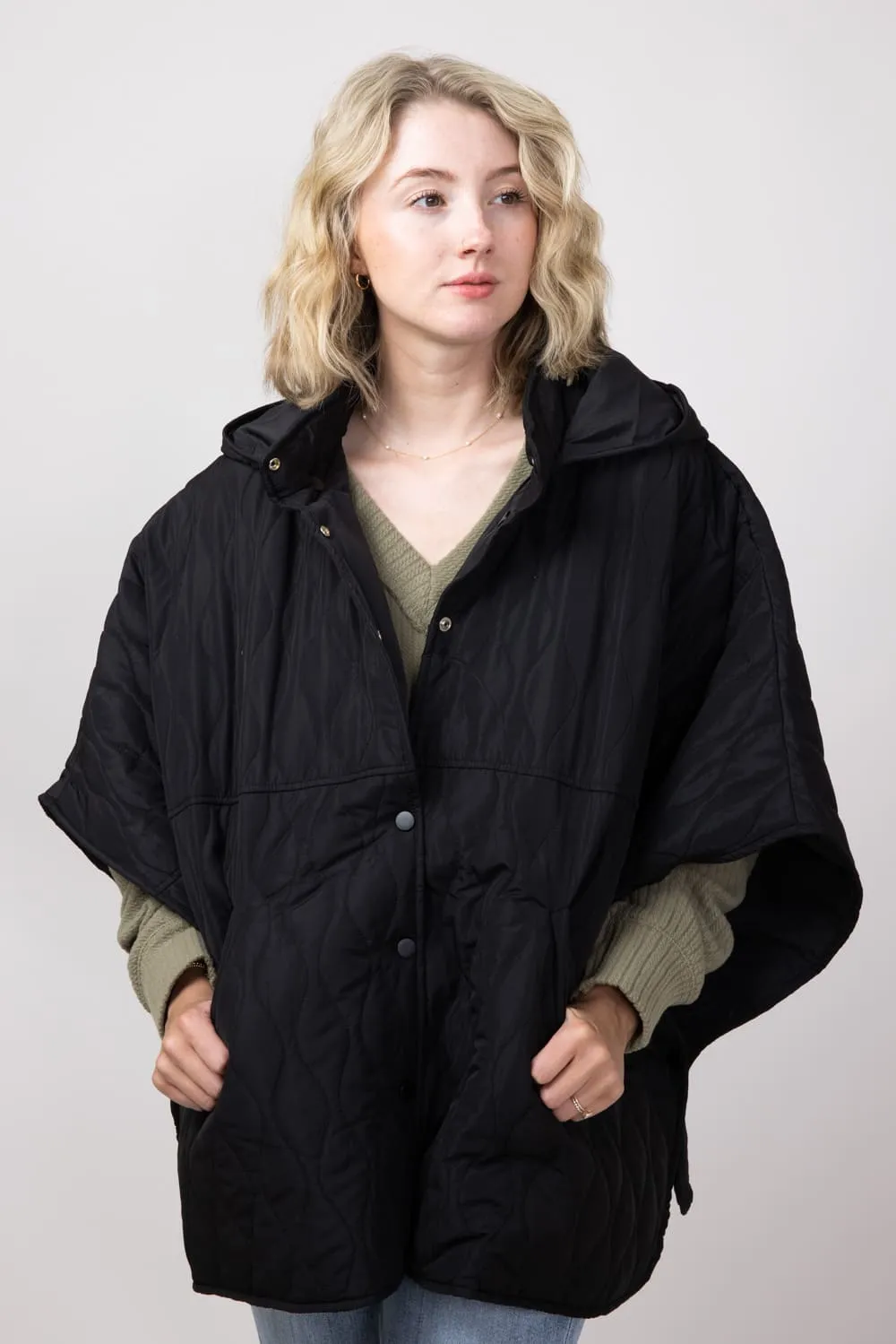 Quilted Puffer Poncho for Women in Black | QCM420013-BLACK sold by Glik’s