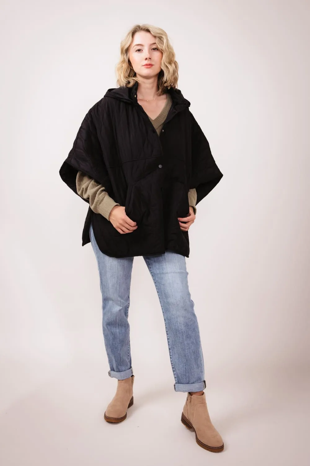 Quilted Puffer Poncho for Women in Black | QCM420013-BLACK sold by Glik’s product image thumbnail 2