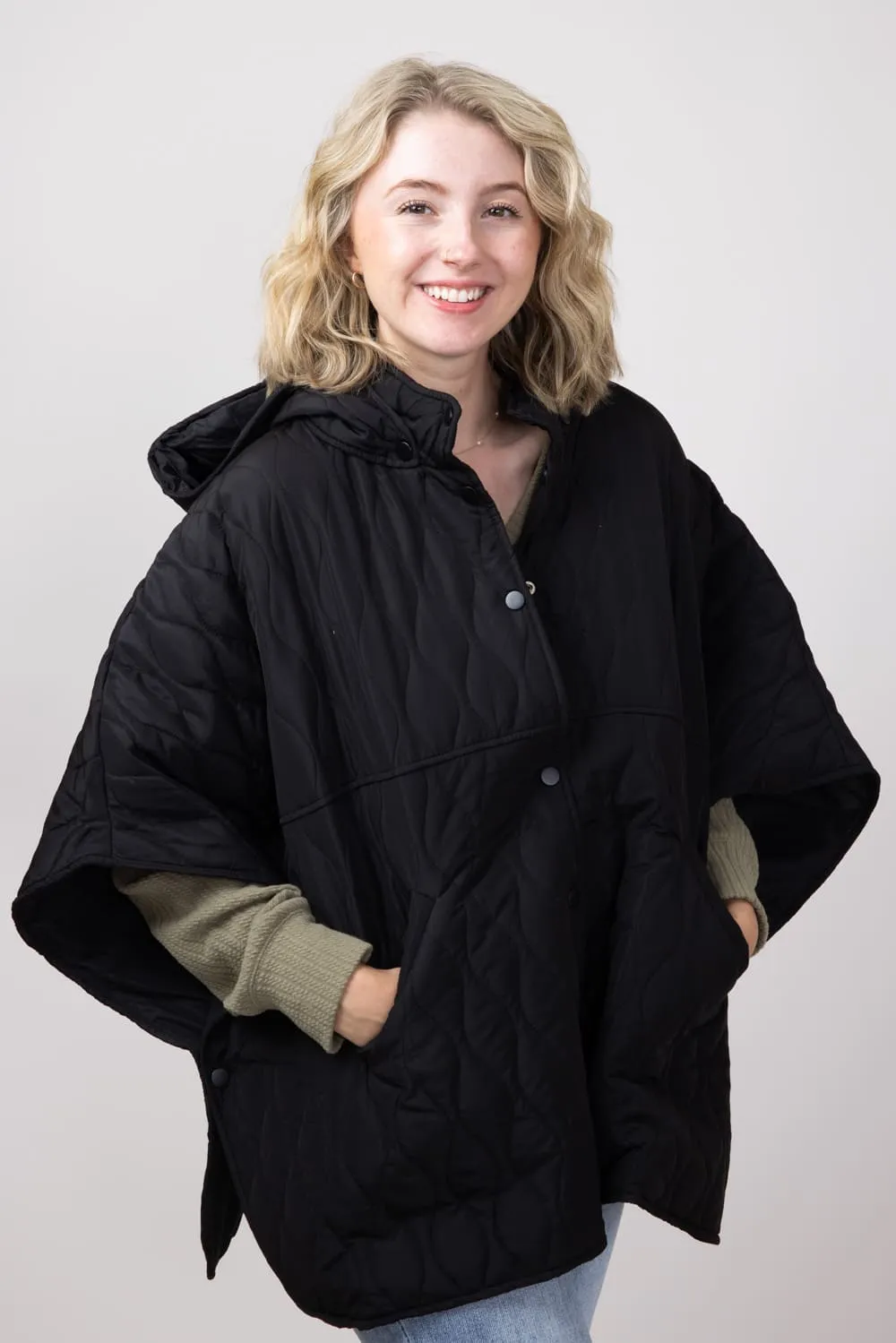 Quilted Puffer Poncho for Women in Black | QCM420013-BLACK sold by Glik’s product image thumbnail 5