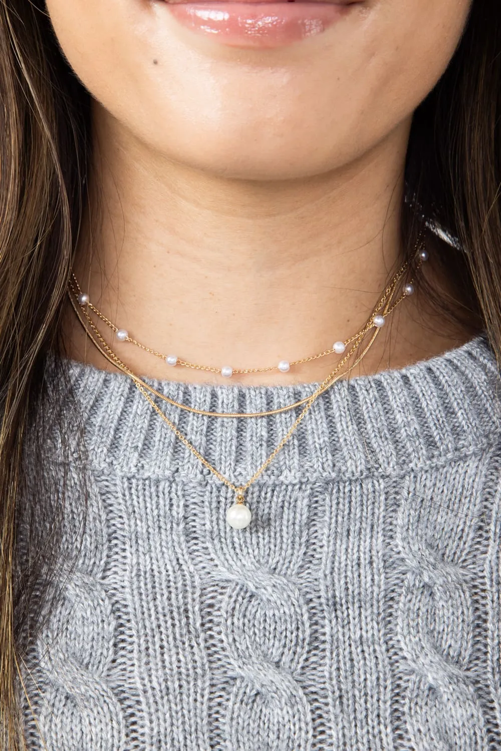 Triple Pearl Necklaces in Gold | HN3138GD sold by Glik’s product image thumbnail 3