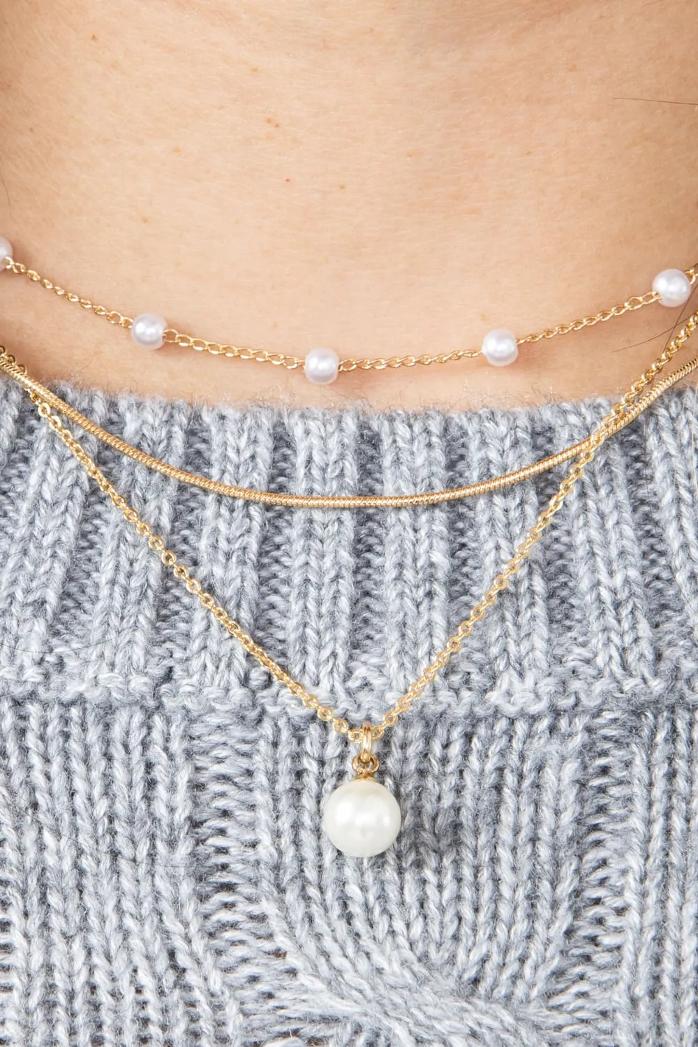 Triple Pearl Necklaces in Gold | HN3138GD sold by Glik’s