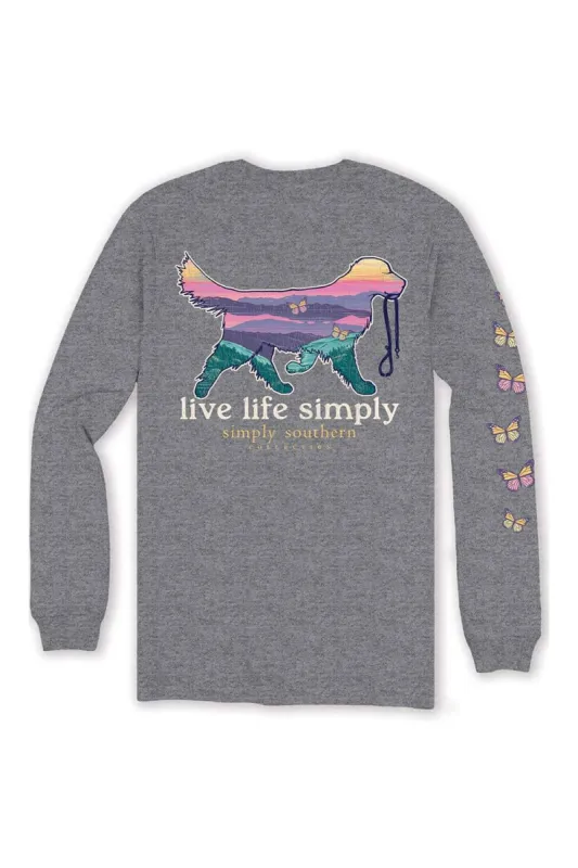 Simply Southern Plus Size Long Sleeve Dog Live Life Simply T-Shirt for Women in Charcoal Heather | EXT-LS-SMPDOG-CHARCOALHTHR sold by Glik’s
