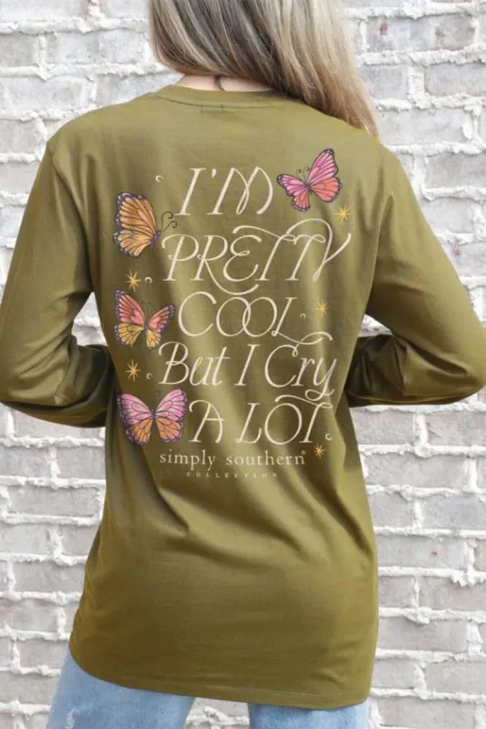 Simply Southern Long Sleeve I’m Pretty Cool But I Cry A Lot T-Shirt for Women in Tulepo Gold | LS-CRY-TULEPO sold by Glik’s
