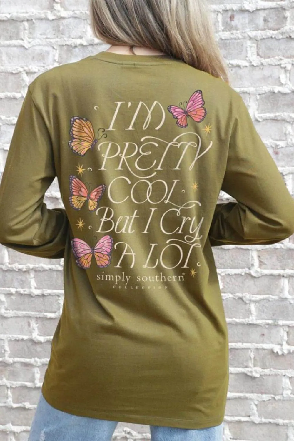 Simply Southern Long Sleeve I’m Pretty Cool But I Cry A Lot T-Shirt for Women in Tulepo Gold | LS-CRY-TULEPO sold by Glik’s