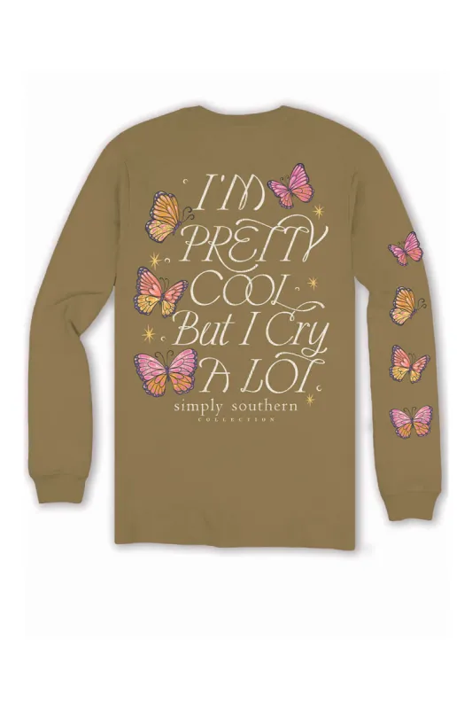 Simply Southern Plus Size Long Sleeve I’m Pretty Cool But I cry A Lot T-Shirt for Women in Tulepo Gold | EXT-LS-CRY-TULEPO sold by Glik’s