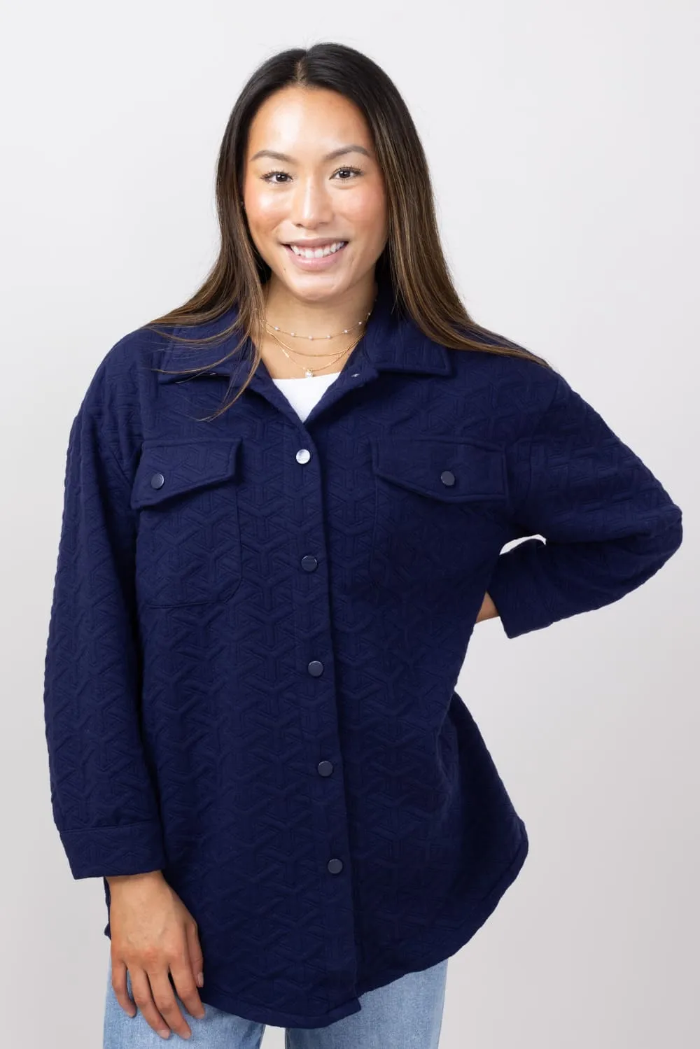 Simply Southern Quilted Shacket for Women in Navy | PP-0224-SHKT-QLTD-NAVY sold by Glik’s