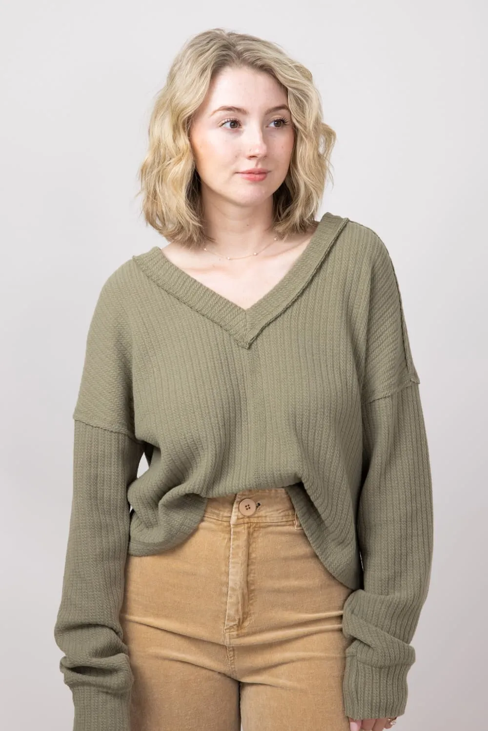Casual V-Neck Knit Top for Women in Olive | NT11804-OLIVE sold by Glik’s