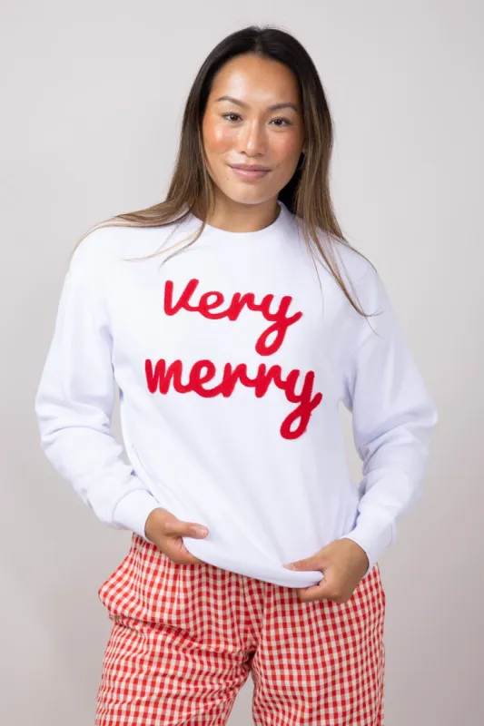 1897 Active Very Merry Patch Crewneck for Women in White | GT075-VERYMERRY-WHT sold by Glik’s