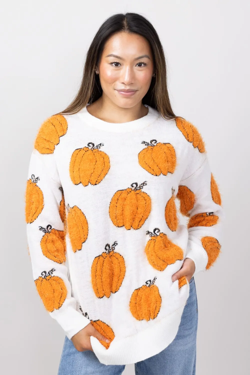Simply Southern Fuzzy Crewneck Sweater for Women in Cream Pumpkin | PP-0224-SWTR-FZY-PUMPKIN sold by Glik’s product image thumbnail 3