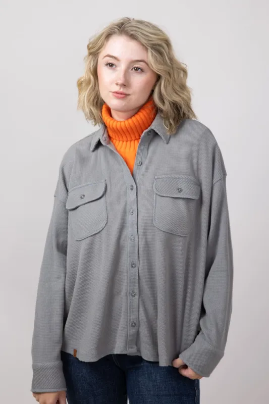 Simply Southern Waffle Knit Shacket for Women in Parchment Ash | PP-0224-SHKT-WAFFLE-ASH sold by Glik’s