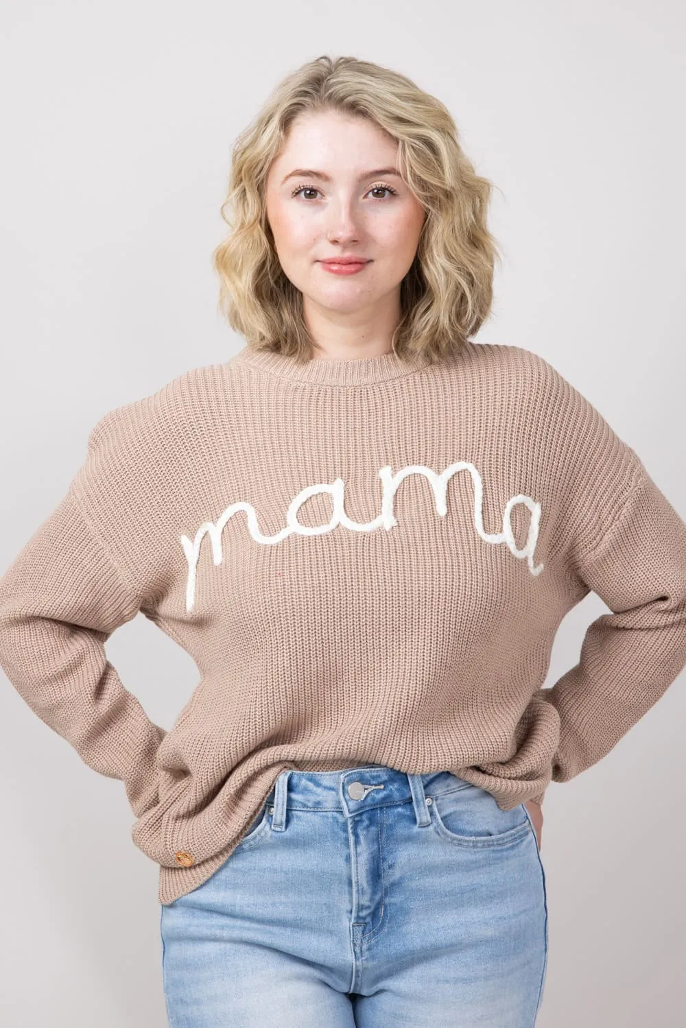 Simply Southern Mama Sweater for Women in Light Brown | PP-0224-SWTR-KNT-MAMA sold by Glik’s