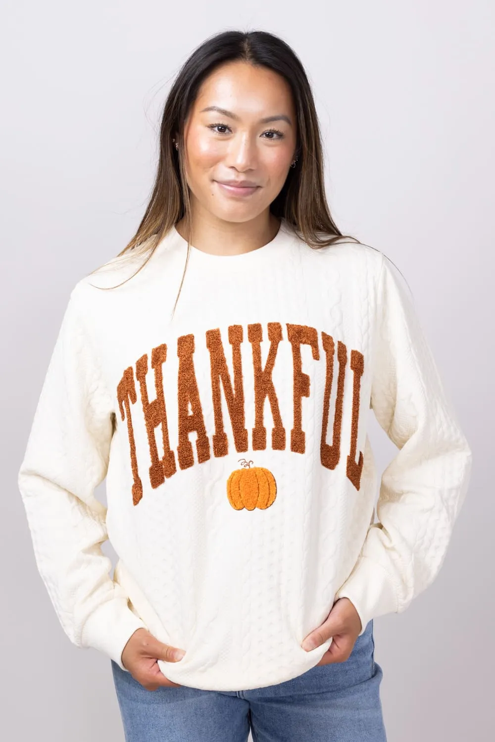 Simply Southern Thankful Braided Sweatshirt for Women in Cream | PP-0224-CREW-BRAID-TNKFL sold by Glik’s product image thumbnail 4