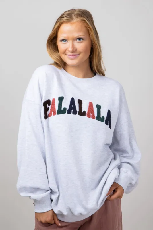 1897 Active Falalala Patch Embroidered Fleece Sweatshirt for Women in Ice Grey | GT515-FALALALA-ICEGREY sold by Glik’s