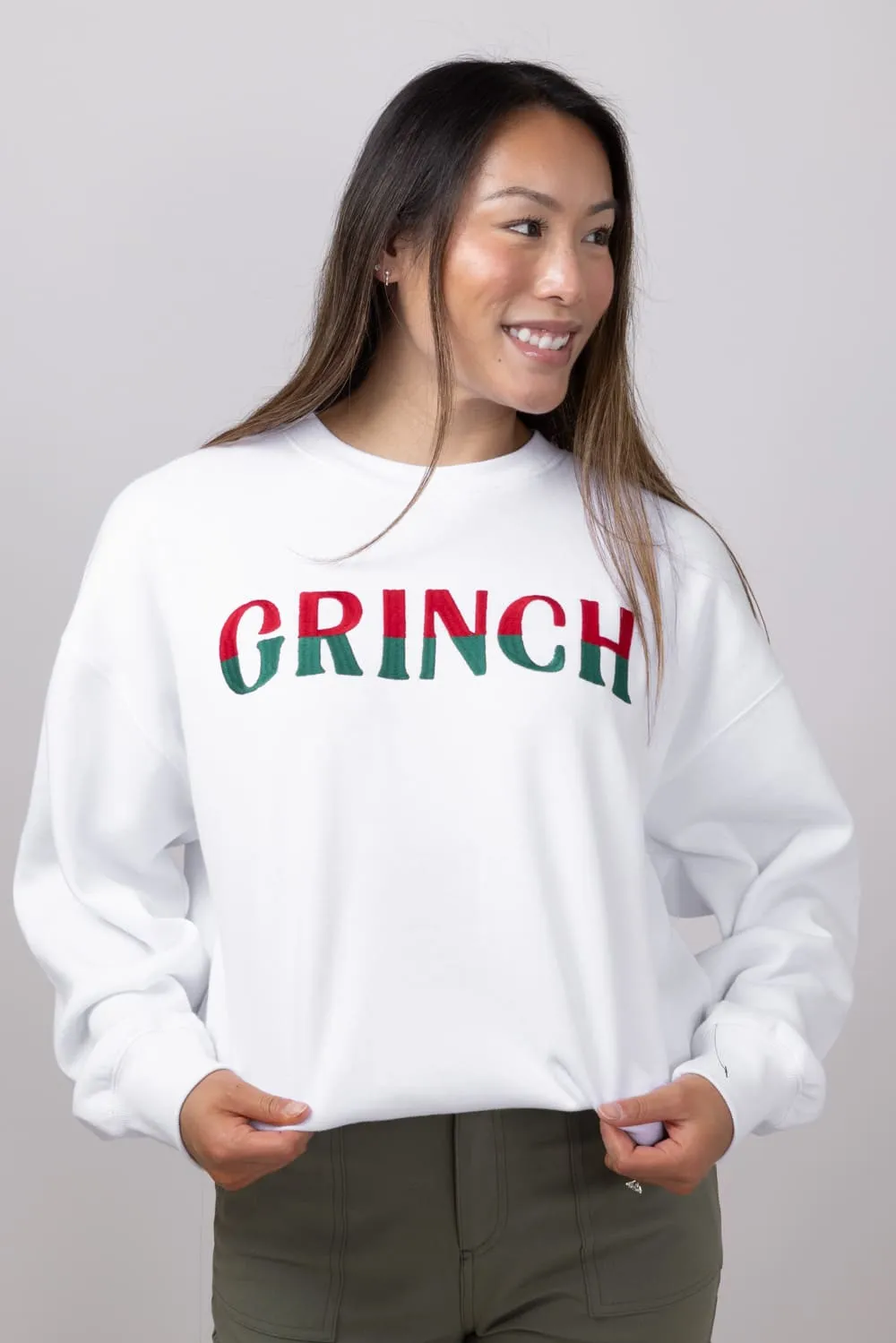 1897 Active Ombre Grinch Embroidered Fleece Sweatshirt for Women in White | GT513-GRINCH-WHITE sold by Glik’s product image thumbnail 2