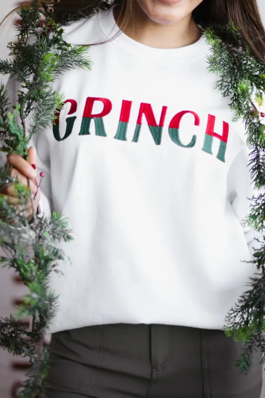 1897 Active Ombre Grinch Embroidered Fleece Sweatshirt for Women in White | GT513-GRINCH-WHITE sold by Glik’s
