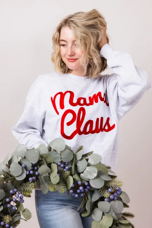 1897 Active Mama Claus Embroidered Fleece Sweatshirt for Women in Ice Grey | GT512-MAMACLAUSE sold by Glik’s