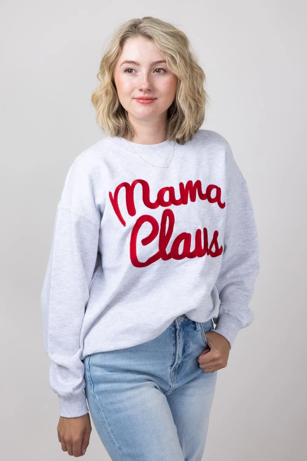 1897 Active Mama Claus Embroidered Fleece Sweatshirt for Women in Ice Grey | GT512-MAMACLAUSE sold by Glik’s product image thumbnail 2