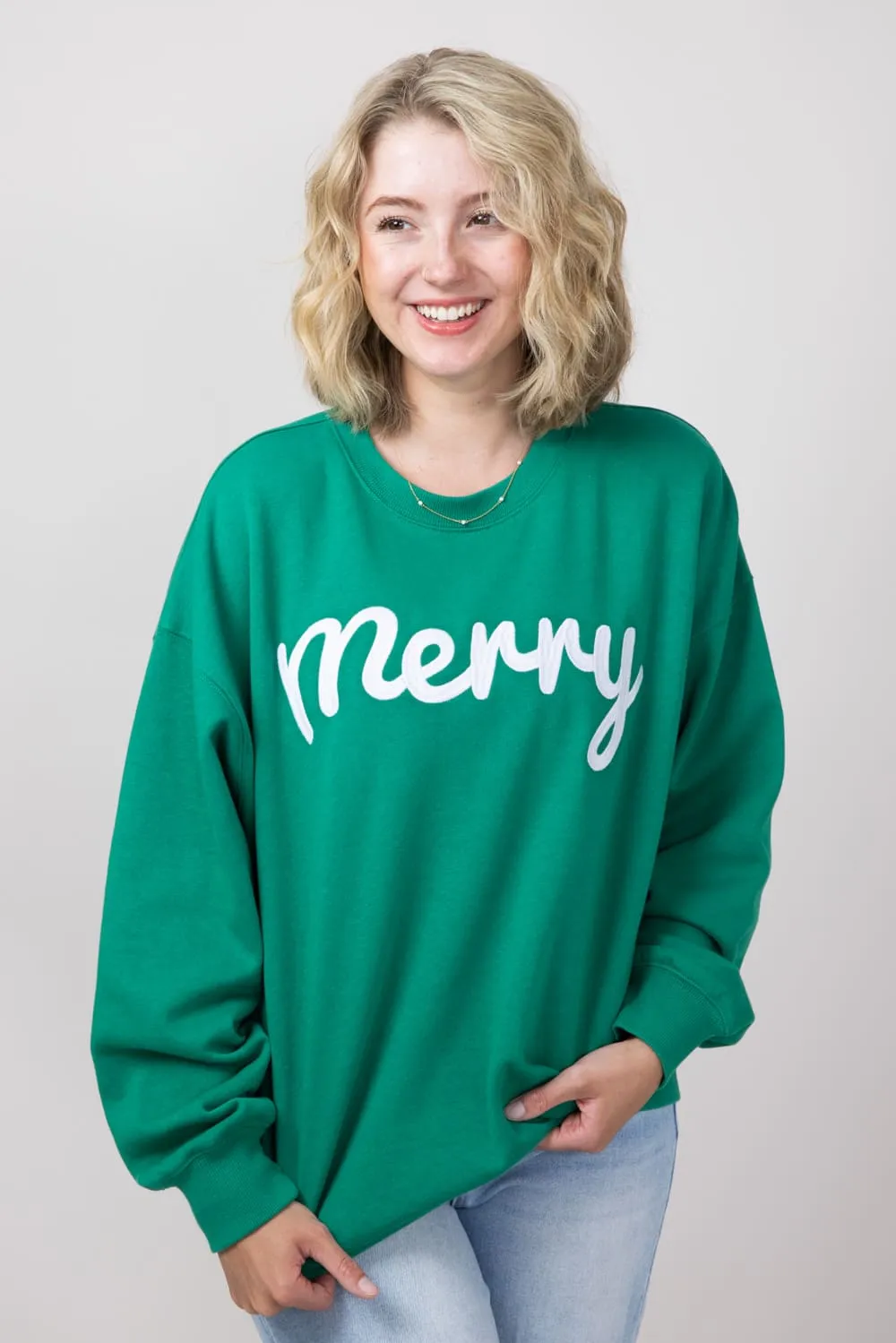 1897 Active Merry Patch Embroidered Fleece Sweatshirt for Women in Kelly Green | GT511-MERRY-KELLYGREEN sold by Glik’s product image thumbnail 2