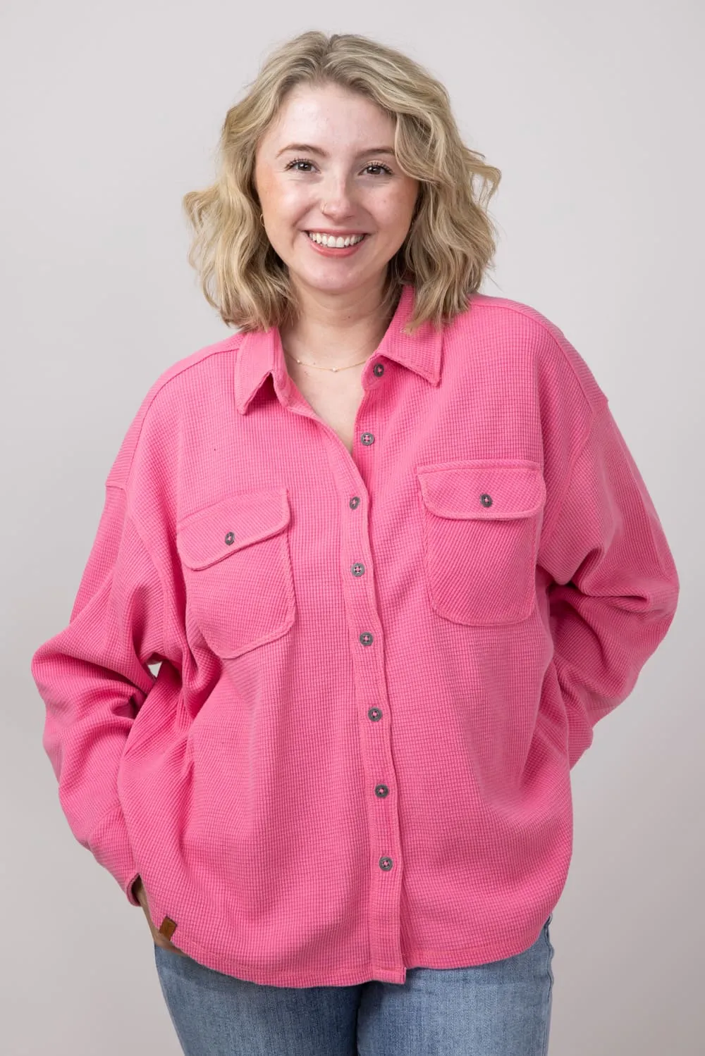 Simply Southern Waffle Knit Shacket for Women in Pink | PP-0224-SHKT-WAFFLE-PINK sold by Glik’s product image thumbnail 3