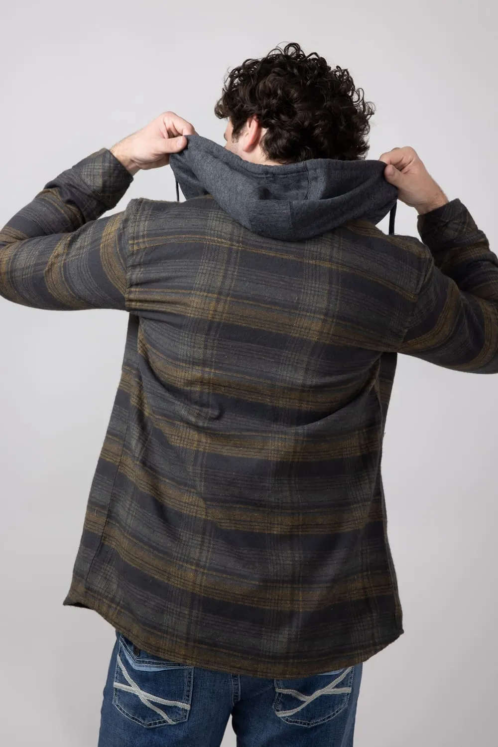 Hooded Plaid Flannel Shirt for Men in Heather Charcoal | TQ8299GL-HEATHERCHARCOAL sold by Glik’s product image thumbnail 4
