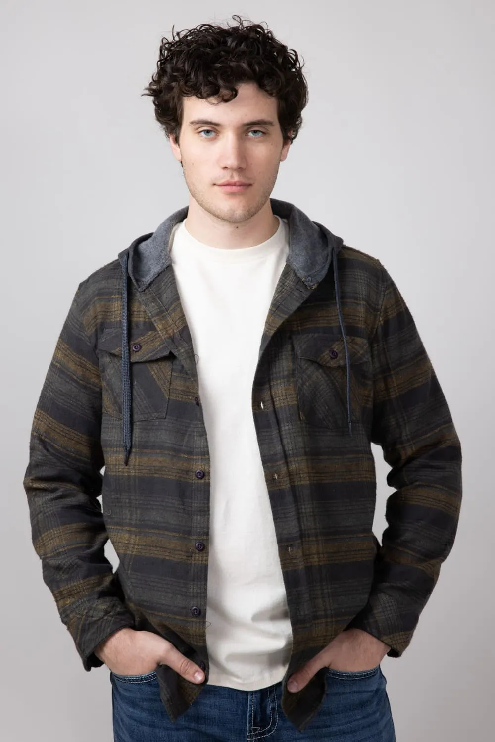 Hooded Plaid Flannel Shirt for Men in Heather Charcoal | TQ8299GL-HEATHERCHARCOAL sold by Glik’s product image thumbnail 3