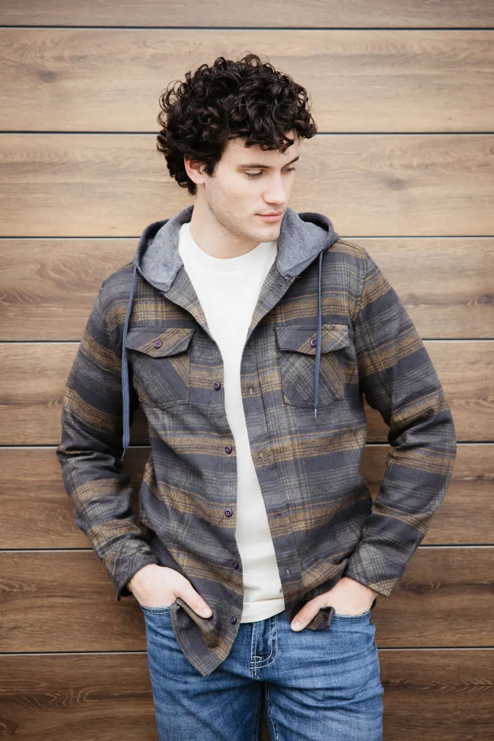 Hooded Plaid Flannel Shirt for Men in Heather Charcoal | TQ8299GL-HEATHERCHARCOAL sold by Glik’s product image thumbnail 2