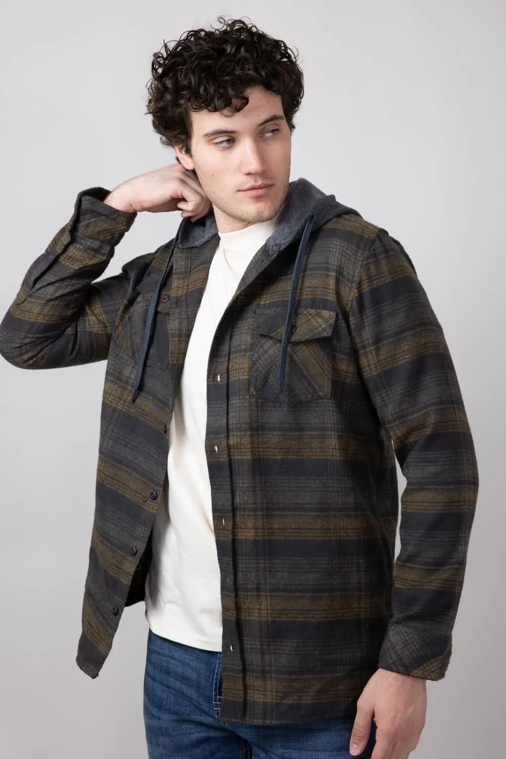 Hooded Plaid Flannel Shirt for Men in Heather Charcoal | TQ8299GL-HEATHERCHARCOAL sold by Glik’s