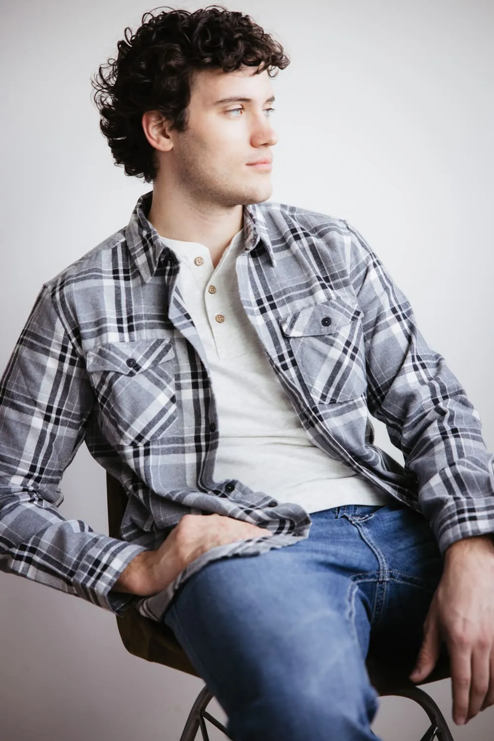 Plaid Flannel Shirt for Men in Grey | TQ8281GL-GREY sold by Glik’s product image thumbnail 2