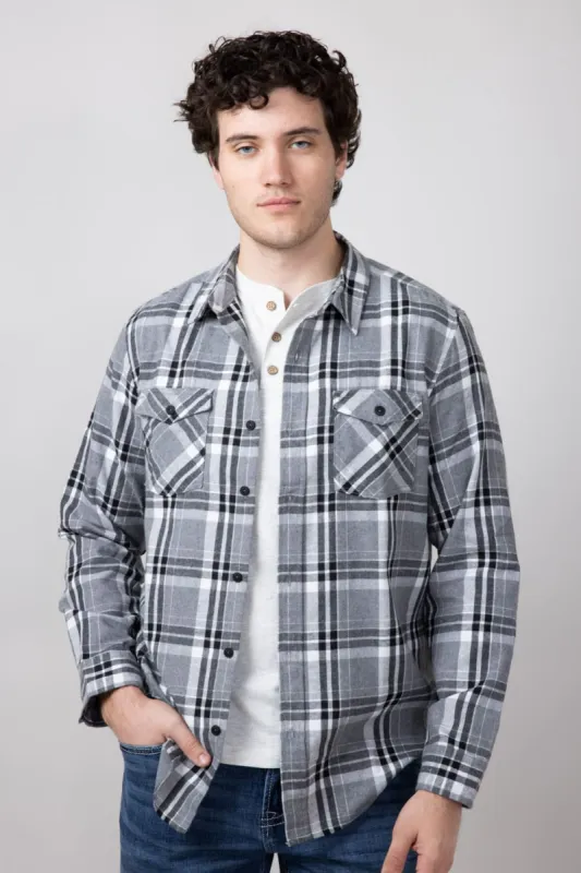 Plaid Flannel Shirt for Men in Grey | TQ8281GL-GREY sold by Glik’s