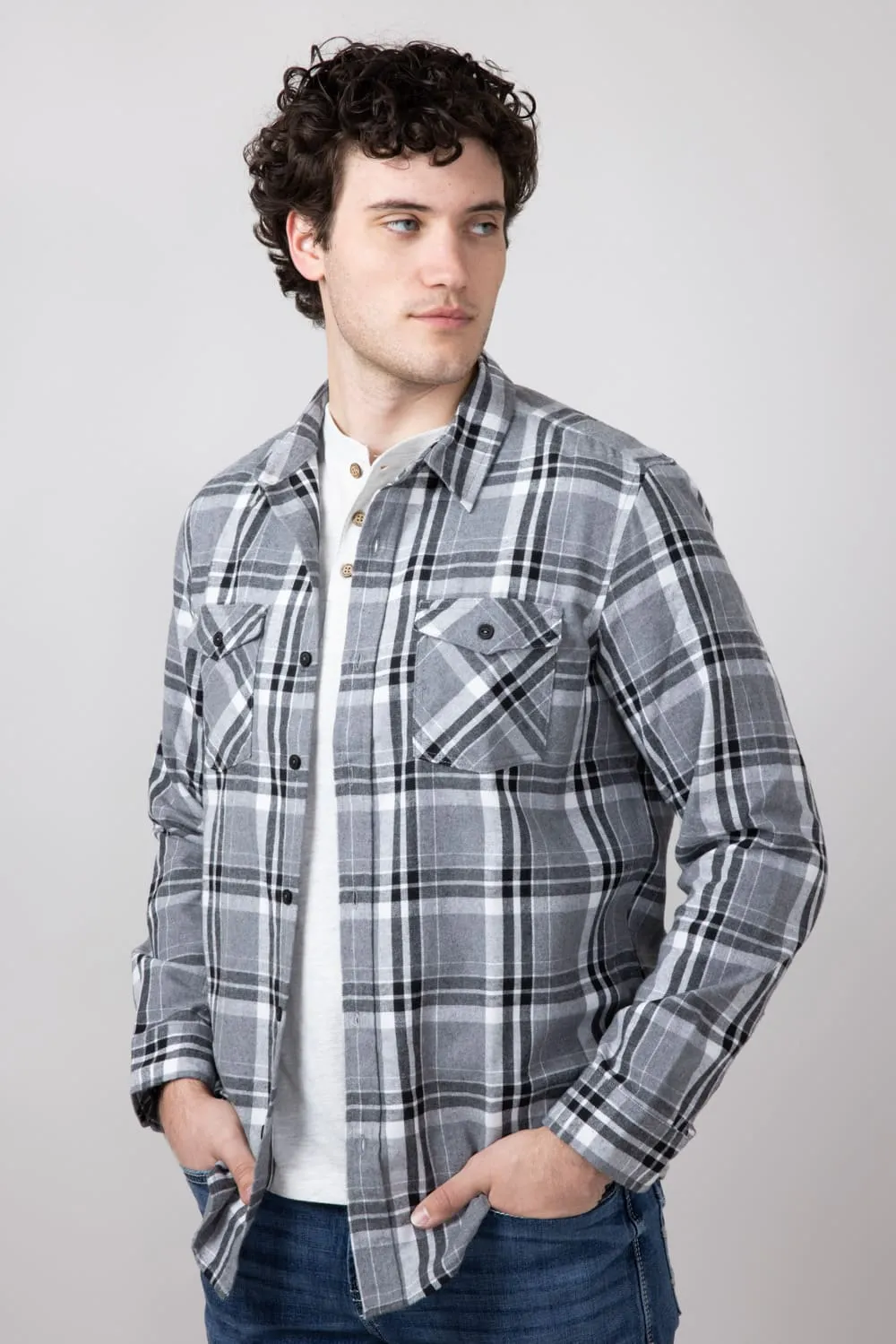 Plaid Flannel Shirt for Men in Grey | TQ8281GL-GREY sold by Glik’s product image thumbnail 3