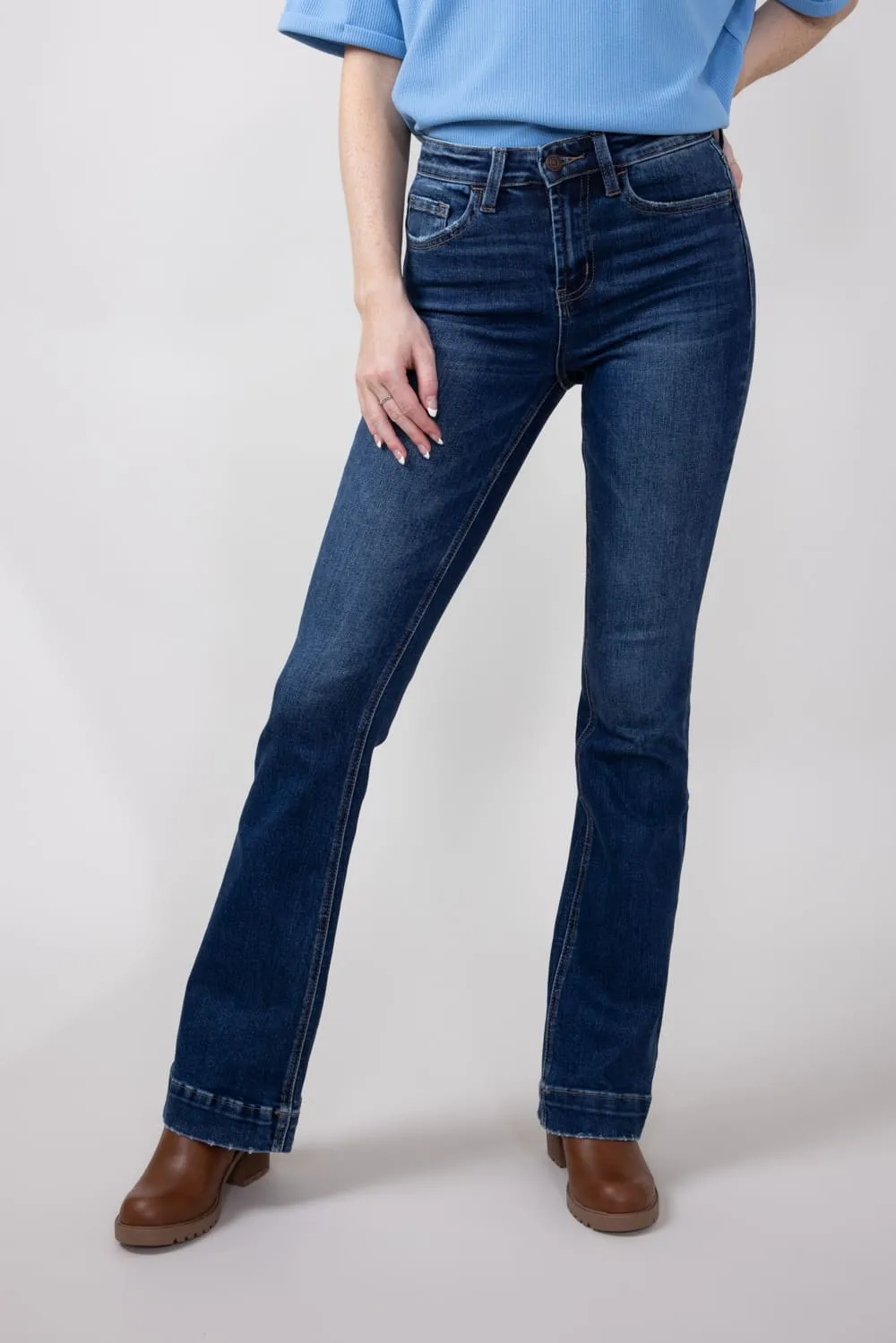 Vervet High Rise Dark Wash Trousers Hem Bootcut Jeans for Women | T6501 sold by Glik’s
