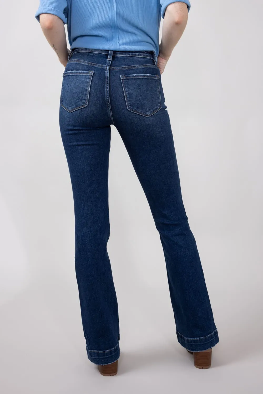 Vervet High Rise Dark Wash Trousers Hem Bootcut Jeans for Women | T6501 sold by Glik’s product image thumbnail 2