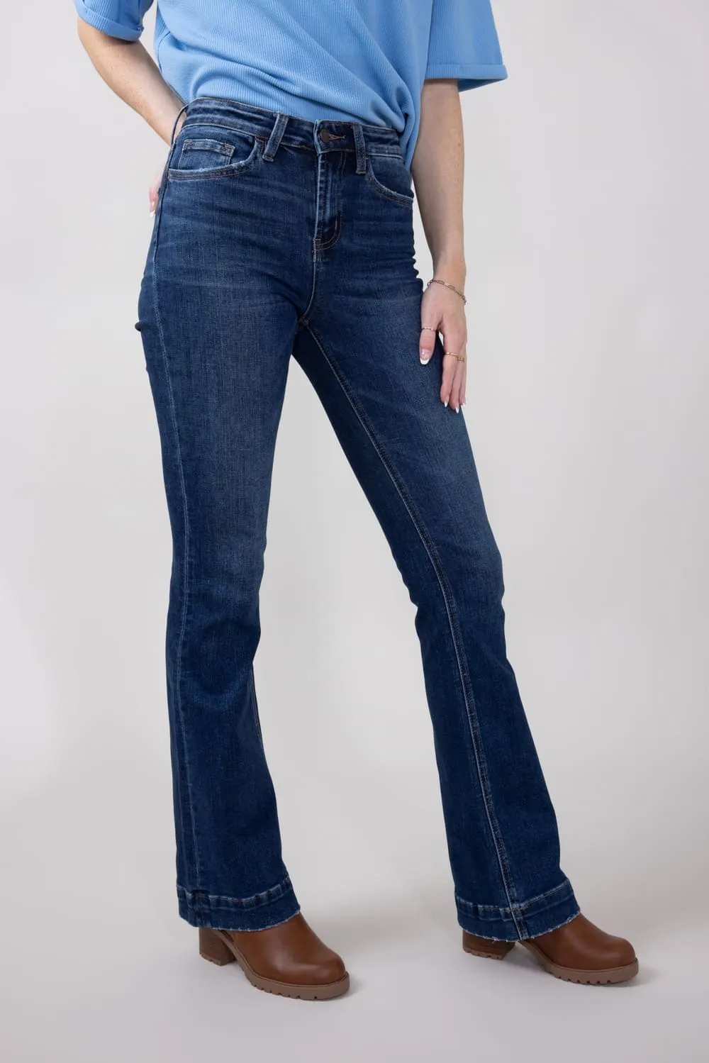 Vervet High Rise Dark Wash Trousers Hem Bootcut Jeans for Women | T6501 sold by Glik’s product image thumbnail 4