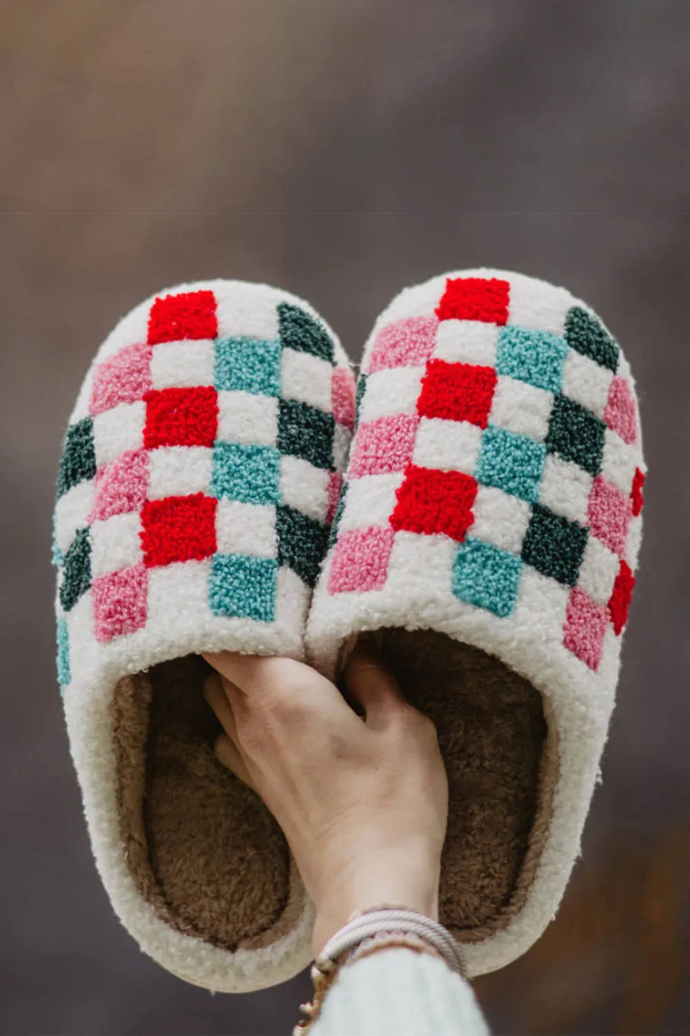 Multi Colored Checker Slippers for Women in White | KDC-SLPR-159-WHT sold by Glik’s