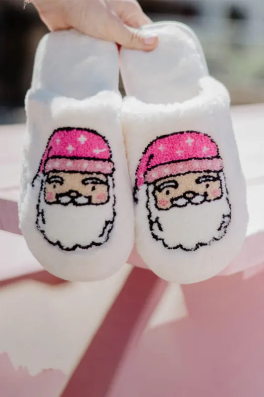 Christmas Pink Santa Slippers for Women in White | KDC-SLPR-161-WHT made by Glik’s
