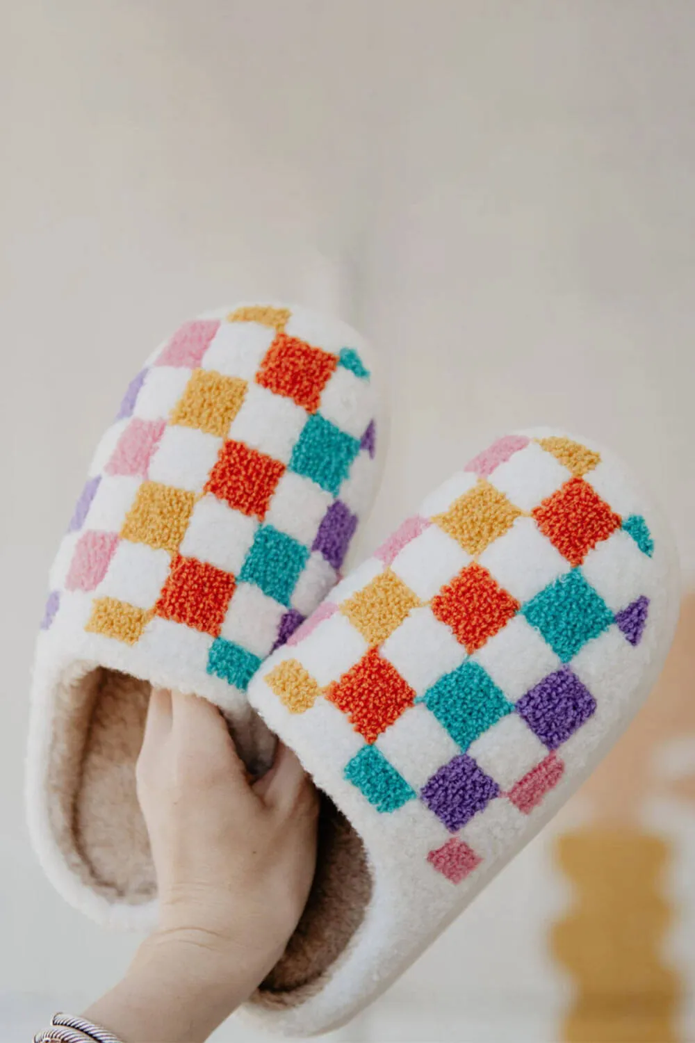 Multi Color Checkered Slippers for Women in White | KDC-SLPR-147 WHT sold by Glik’s