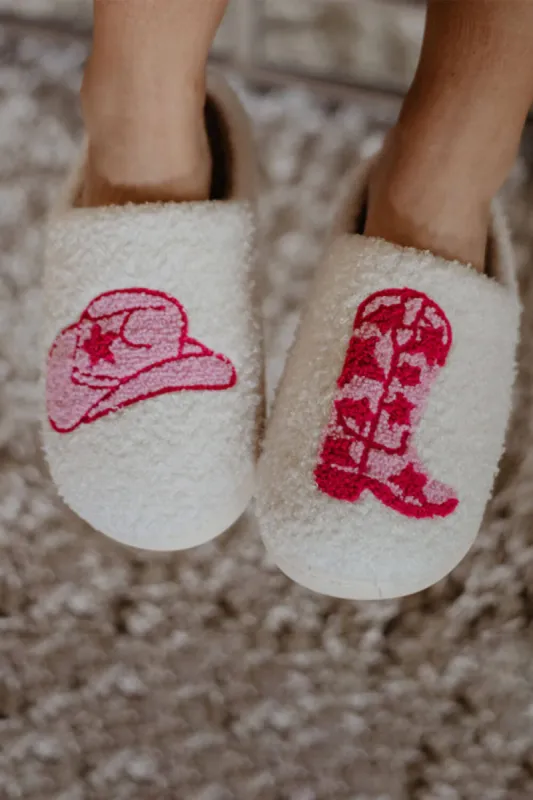 Cowboy Hat and Boot Slippers for Women in White | KDC-SLPR-120-WHT sold by Glik’s